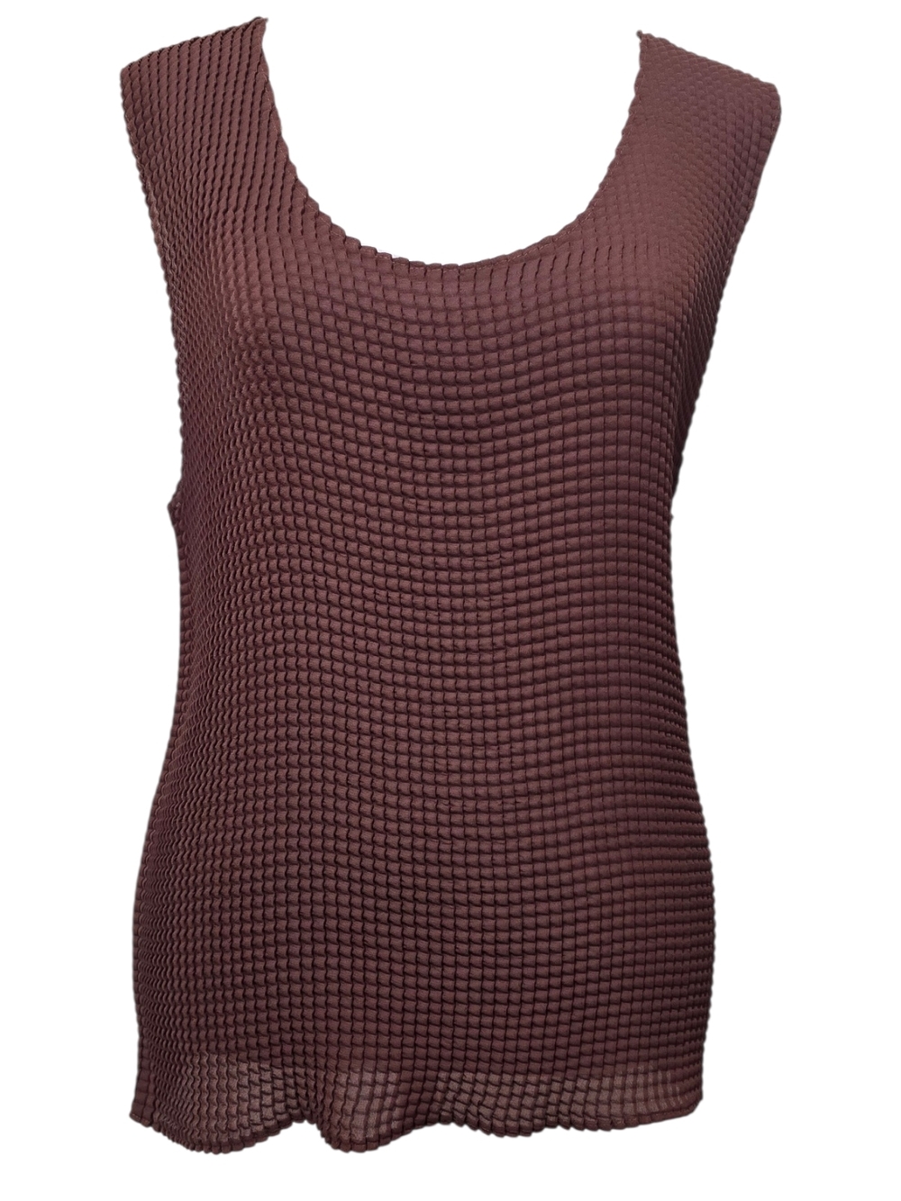 Vtg Y2K Nicola Brown Sheer Crinkle Tank Top XL Waffle Texture Festival Boho